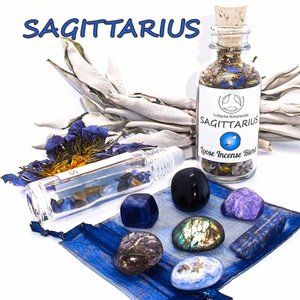 ♐ SAGITTARIUS Zodiac Gift Set ♐ Roller Bottle + Pocket Crystals + Loose Incense